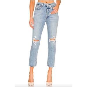 AGOLDE Riley High Rise Straight Crop Jeans Light Wash Size 26 Distressed Raw Hem